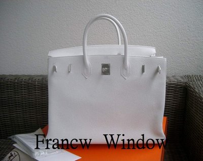 France Window 愛瑪士柏金包Hermes 40Birkin白色Tc 鈀金銀色包包