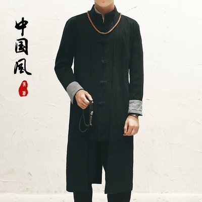 熱銷 中國風男裝佛系長衫中式外套古裝道袍青年唐裝復古風漢服居士禪服 中國風男裝