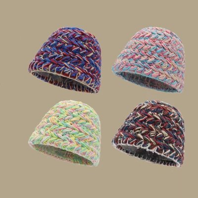 帽子系列 韓國博主ins彩色粗線毛線帽子女冬天保暖護耳帽漁夫帽手工針織帽