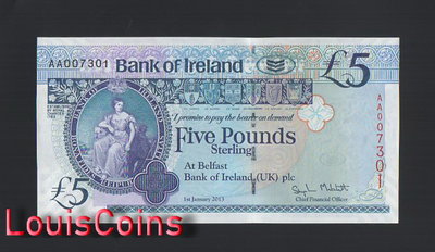 【Louis Coins】B1664-NORTHERN IRELAND-2013AA版,北愛爾蘭紙幣,5 Pounds
