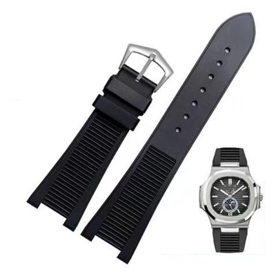 森尼3C-於百達翡麗 PP 5711 / 5712G Nautilus 腕帶矽膠黑色藍色棕色錶帶錶帶 25*13mm 運動橡膠-品質保證