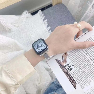 磁吸金屬錶帶 適用於 Apple Watch 4 5 6 7 SE 顯瘦細款 女款 錶帶 41/42/45/44mm