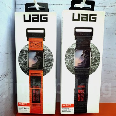全新 正品 UAG Apple Watch 42mm 44mm 蘋果手錶 時尚尼龍錶帶 黑 橘 不鏽綱錶扣 高雄可面交