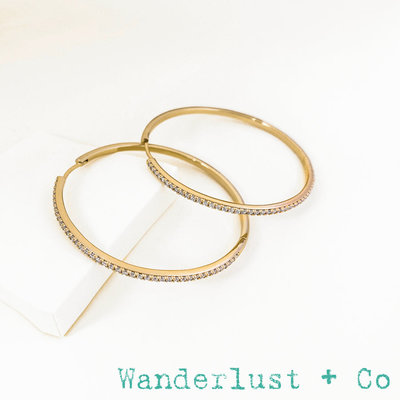 Wanderlust+Co 澳洲品牌 鑲鑽金色圓形耳環 經典大圓耳環 Classic Pave 46mm
