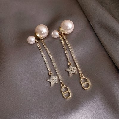 現貨Dior 迪奧 輕奢珍珠時尚氣質耳環韓國氣質鉆鏈長款網紅耳釘小眾設計精致耳飾明星同款熱銷