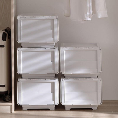 ✿翻蓋式收納箱✿ 前開式客廳雜物收納箱 臥室衣物整理儲物盒透明翻蓋斜口箱疊加