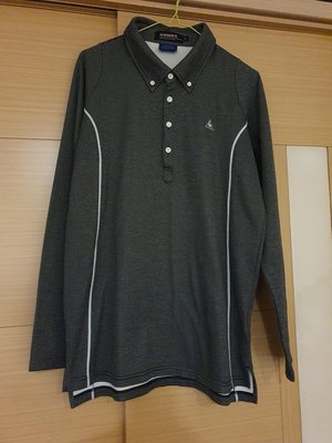 全新 正版 公雞牌 le coq sportif 高爾夫球系列 golf 黑灰條紋 長袖 polo領 上衣