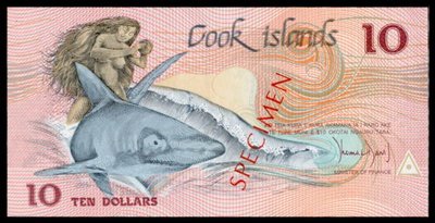 【外鈔】Cook Island (庫克群島), 10 元 紙幣樣幣 ( SPECIMEN ) , P-4 UNC, 極少見~wp053