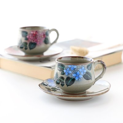 現貨熱銷-日本制進口九谷燒陶瓷手繪花語復古咖啡杯帶碟子下午紅茶杯禮盒裝