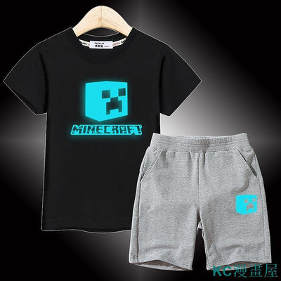 CCの屋男童女童夜光T恤短褲2件套Minecraft我的世界衣服兒童棉套裝