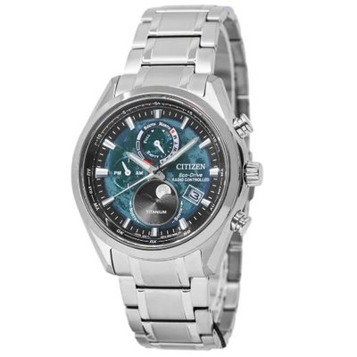 CITIZEN BY1010-81X 星辰錶 光動能 43mm 藍綠色面盤 電波 月相 鈦金屬錶帶 男錶女錶