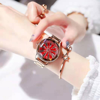 熱銷 新款UG個性新款旋轉手錶腕錶轉盤紅色鋼帶手錶腕錶時尚石英錶女錶牛皮手錶腕錶516 WG047