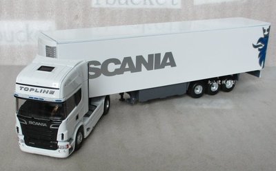 [丸山建機模型]---SCANIA R730白色二軸拖頭+白色三軸貨櫃車 1/50 模型