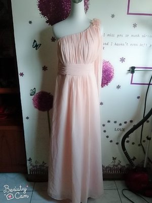 粉橘色經典晚宴服/長版洋裝/連身長裙(A60)