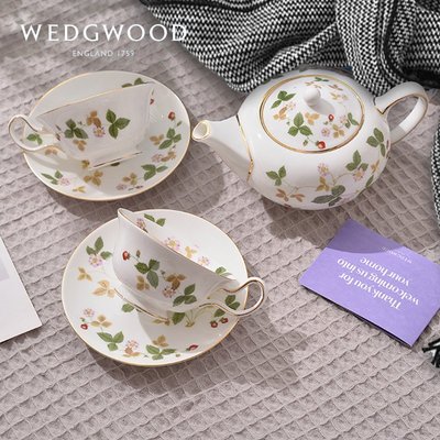 WEDGWOOD瑋致活野草莓骨瓷茶具下午茶杯碟套裝禮盒裝歐式咖啡杯子~特價