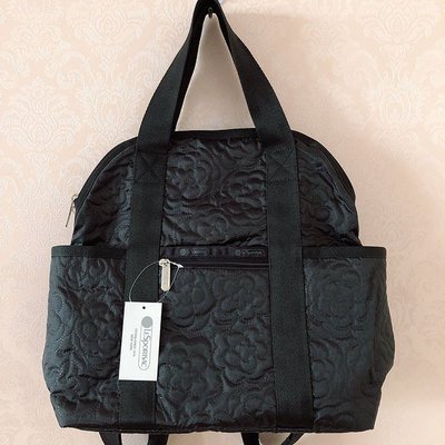 ＊米猜Shop＊LeSportsac 2442 黑色壓花 大容量 多夾層 防水 出遊 旅行 手提包 雙肩包 後背包 書包
