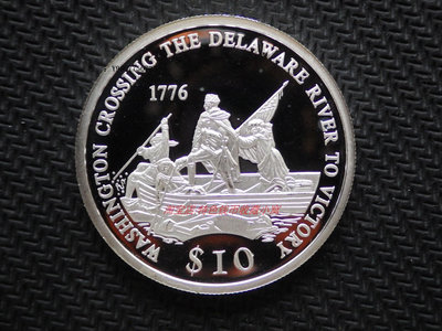 銀幣利比里亞2000年華盛頓橫渡特拉華河10元精制紀念銀幣 非洲錢幣