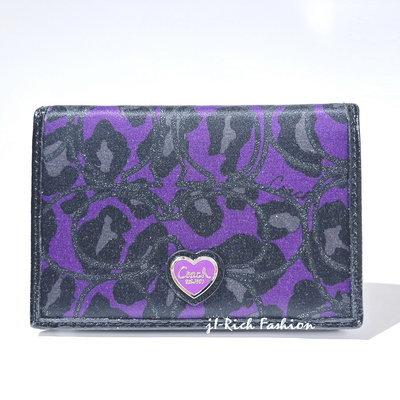 就愛精品店❤️ 清倉特惠- COACH 紫色緞面布材質兩折式名片夾 #62051