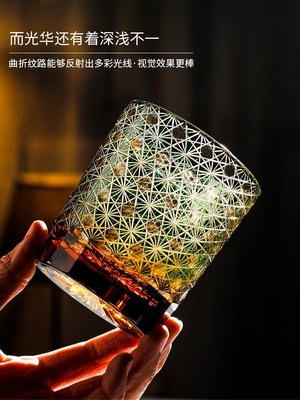 現貨熱銷-酒杯日本進口工藝江戶切子水晶玻璃杯威士忌酒杯硝子玻璃刻花手工雕刻免運