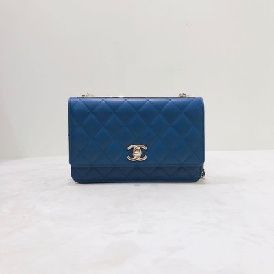 Chanel Trendy CC Woc 菱格紋 小羊皮 淡金釦 藍色《精品女王全新&amp;二手》