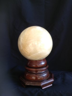 超大顆冰州黃水晶球/直徑26cm 紅字/官運/富貴/財富之石