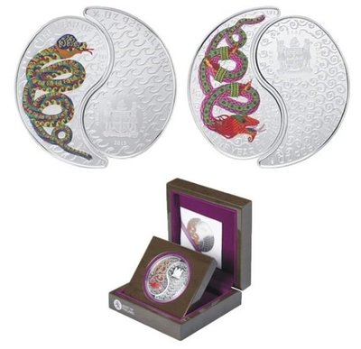 斐濟 紀念幣 2013 太極造型蛇年生肖紀念銀幣 原廠原盒