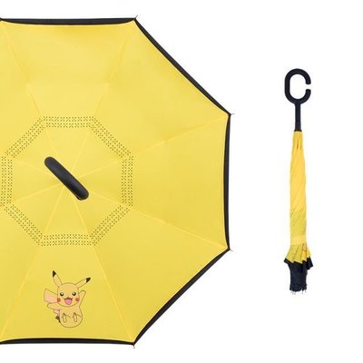 長柄傘皮卡丘卡通雨傘車載專用傘雨晴兩用免持式雙層反向傘雨傘女星港百貨