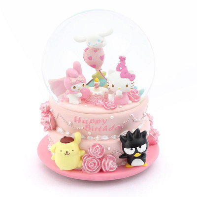 【JARLL 讚爾藝術】Hello Kitty粉紅派對 生日蛋糕 水晶球音樂盒生日聖誕交換禮物三麗鷗蛋糕