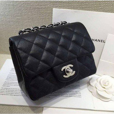 Chanel 經典小胖子 香奈兒 CHANEL 小方包 17CM 新版細紋荔枝紋 銀鏈 經典黑 現貨