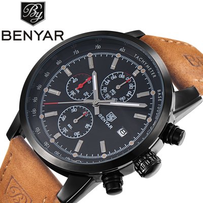 百搭手錶 Benyar賓雅手錶時尚戶外防水爆款多功能男士手錶真皮錶帶