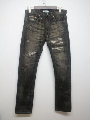 【G.Vintage】CABAL  黑色破壞/合身小直筒牛仔褲 S號 (32腰)
