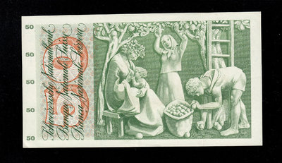 【二手】 歐洲老紙幣瑞士1973年 蘋果園50法郎 9.5品左右 近全2047 錢幣 紙幣 硬幣【經典錢幣】