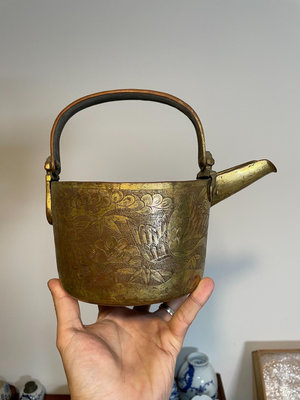 鎏金銅壺 日本明治時期 金工 民俗工藝品 雕刻 細工 取水茶