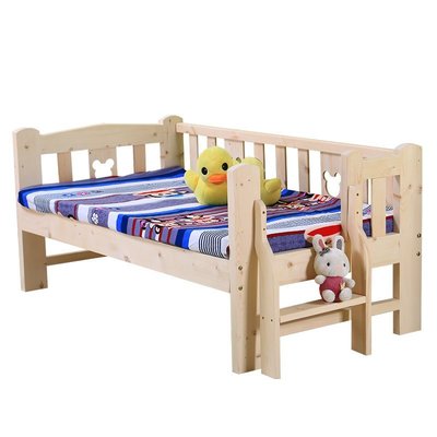 送床墊158*80*40實木兒童床單人床實木男孩女孩松木嬰兒床小孩床帶護欄單人床實木