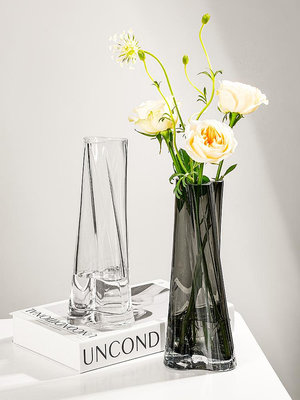 現貨免運輕奢花瓶擺件客廳創意不規則透明玻璃水培插花裝飾網紅高級感花器
