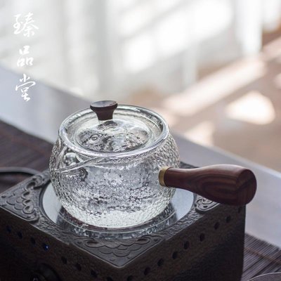 現貨 玻璃側把茶壺 帶過濾花茶壺 耐熱錘紋黑茶煮茶器家用耐高溫泡茶壺