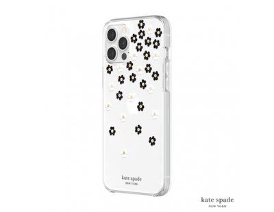 促銷 iPhone 12 Pro Max 6.7吋 黑白小花+金色鑲鑽透明殼 Kate Spade Scattered