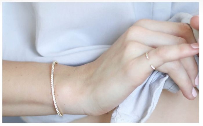SHASHI ShopSmart直營店 紐約品牌 Bianca Cuff玫瑰金鑲鑽手環 亮面優雅圓弧 925純銀鑲18K