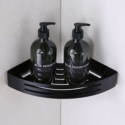 熱賣  黑色304不銹鋼單層三角籃衛生間轉角架收納壁掛淋浴房置物架浴室
