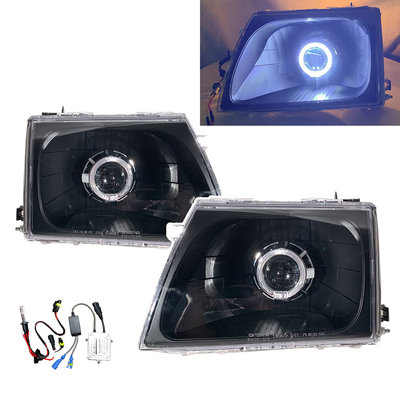 卡嗶車燈 適用於 TOYOTA 豐田 Hilux MK6 01-05 光導LED光圈 HID魚眼 大燈 黑色