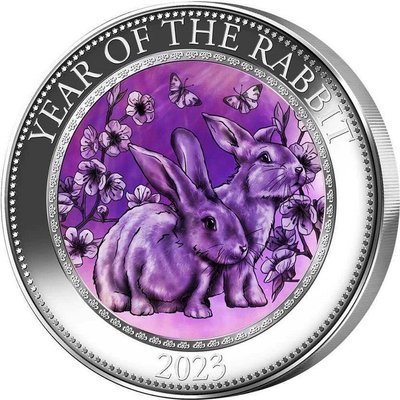 現貨 庫克2023年中國生肖系列兔年 紫色珍珠貝母鑲嵌 5盎