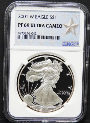美國鷹揚 2001年 精鑄銀幣 NGC PF69 純銀