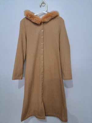 義大利製 專櫃品牌 DEEP PURPLE 駝色 羊毛混紡 長版 連帽 洋裝大衣 4