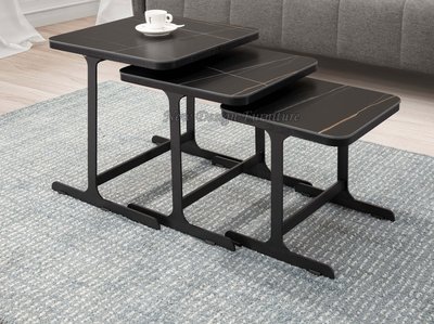 【N D Furniture】台南在地家具-黑色金屬腳座三件式岩板茶几組合(不拆賣)YH