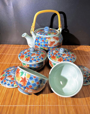 日本回流有田燒伊萬里祥樂底款手繪茶具套組茶壺蓋杯#整套茶具