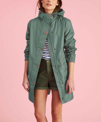 Miolla 英國品牌Joules 灰綠色防風防水薄款腰間繫帶風衣/外套