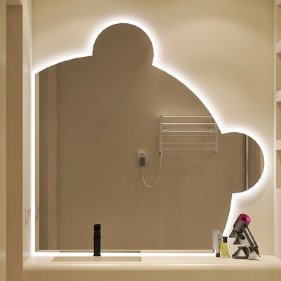 小熊鏡子創意智能led梳妝鏡壁掛式浴室SSRCW米奇卡通可愛圓鏡-雙喜生活館