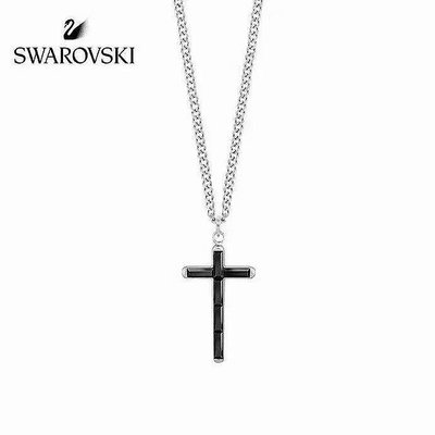 【KK精選】SWAROVSKI 施華洛世奇男士黑色十字架水晶男款項鏈 全套專櫃包裝