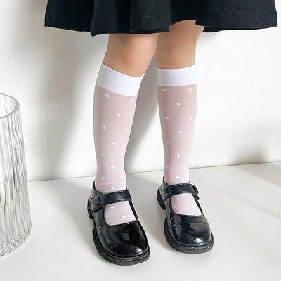 兒童襪子夏季薄款小圓點透明包芯紗直板無后跟大小童絲襪XS046