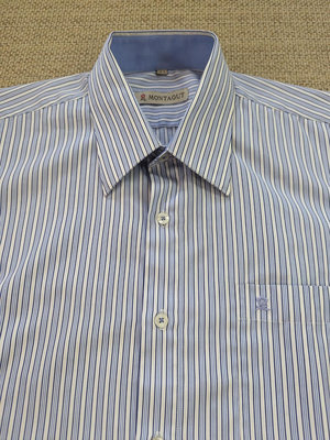 法國品牌 montagut 藍白色短袖條紋襯衫 L號 XL號